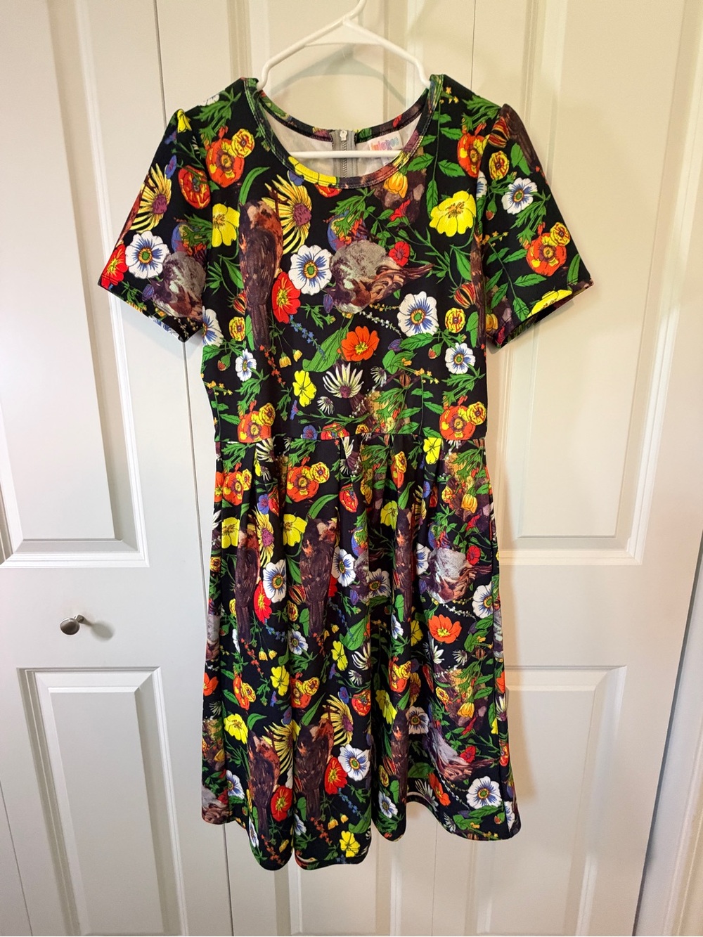 LuLaRoe Black Floral Midi Dress with Multicolor Blooms - Picture 1 of 3